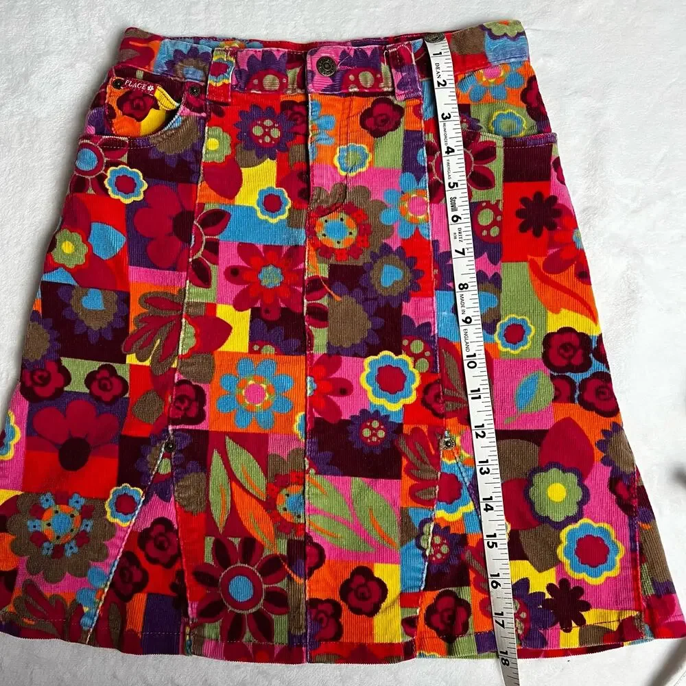 The Children's Place Vintage Y2K Corduroy A-Line Mod SKIRT Sz 10 Stretch Floral